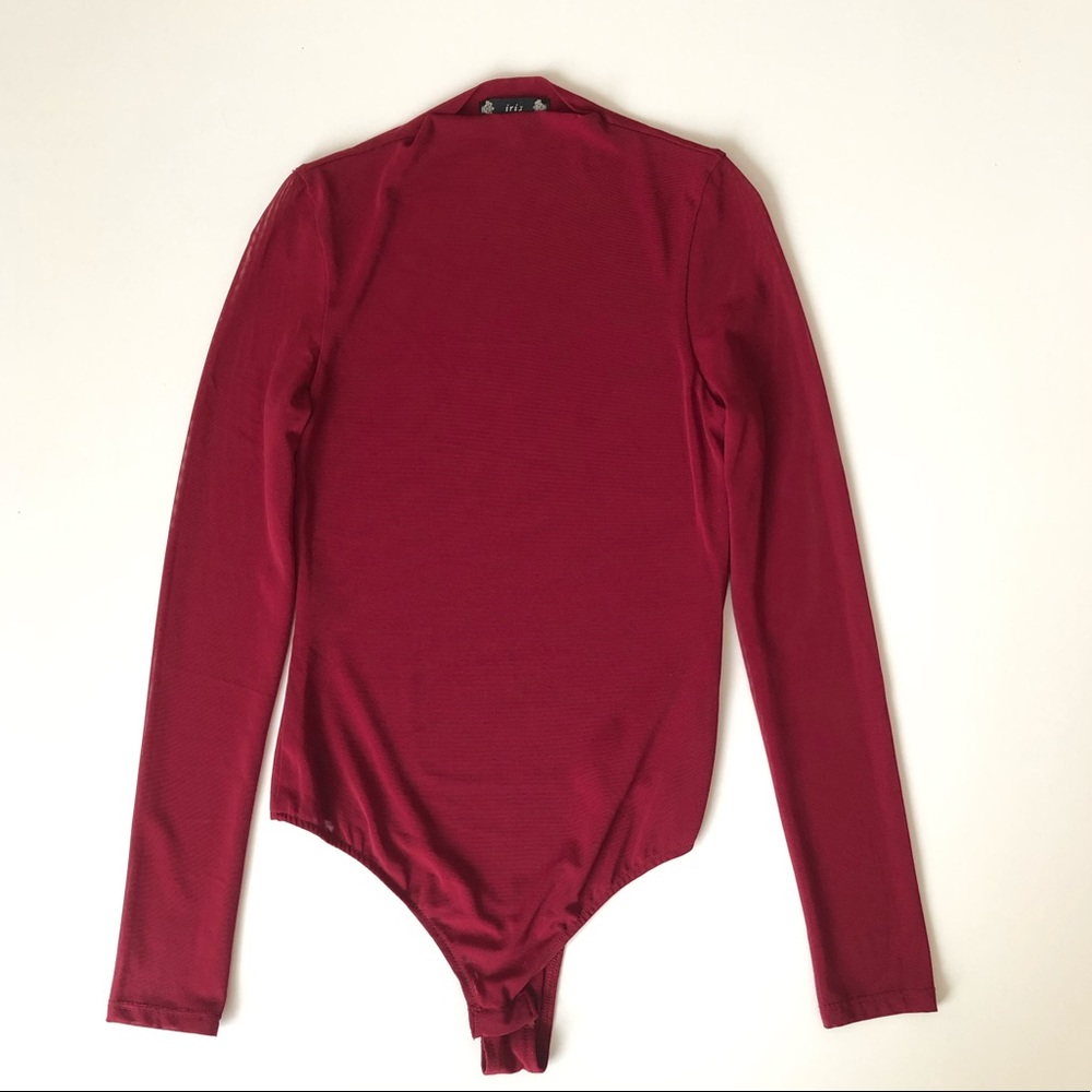 Iris Burgundy Body Sheer Mock Neck XS